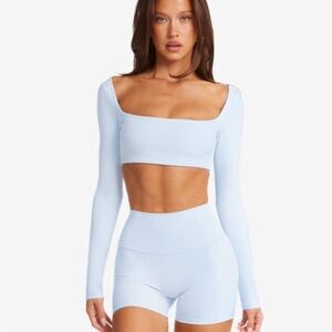 NWT Crop Shop Boutique Freedom Long Sleeve Crop Top ice blue xs csb